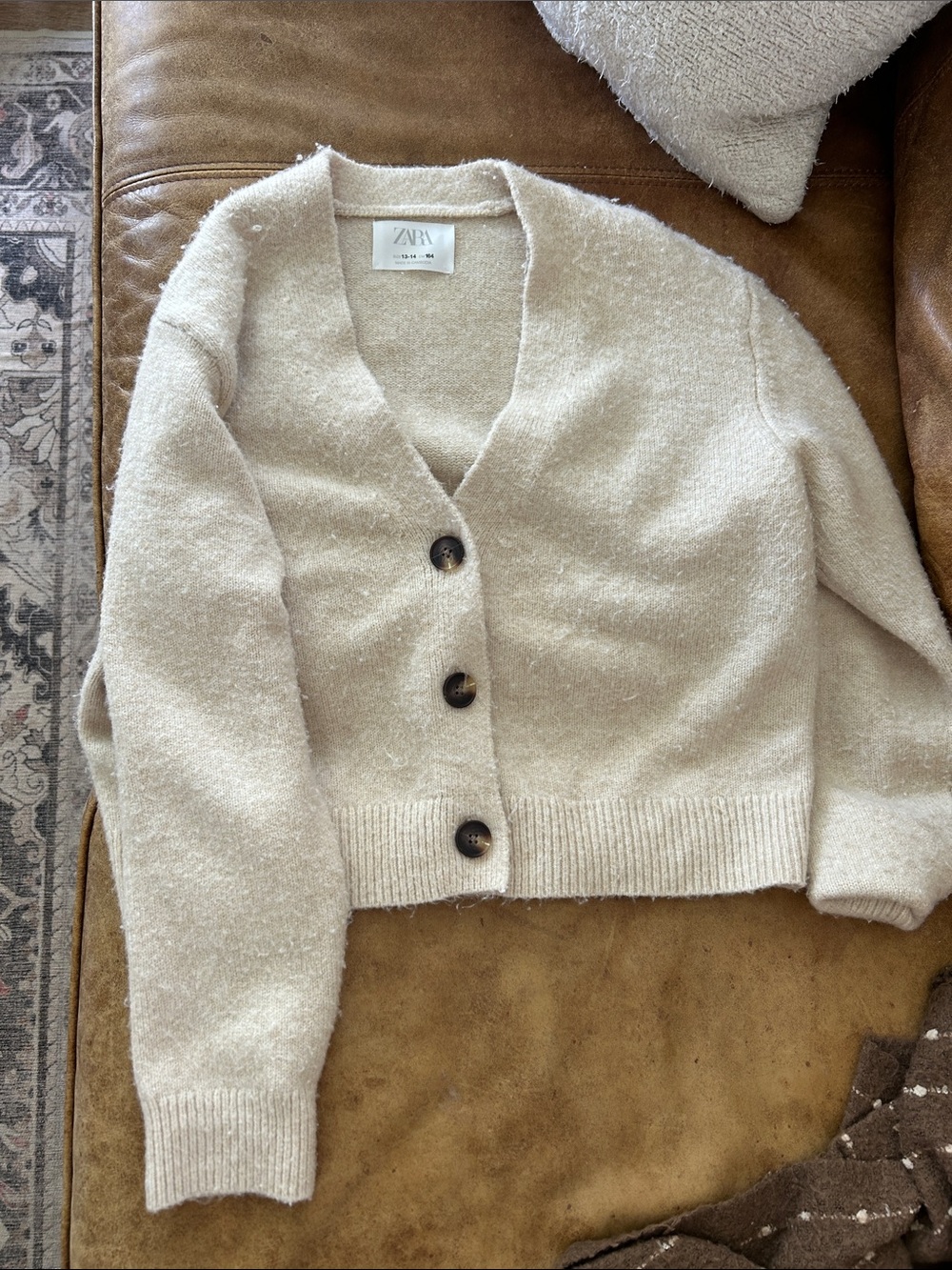 Zara Cream Button-Front V-Neck Cardigan